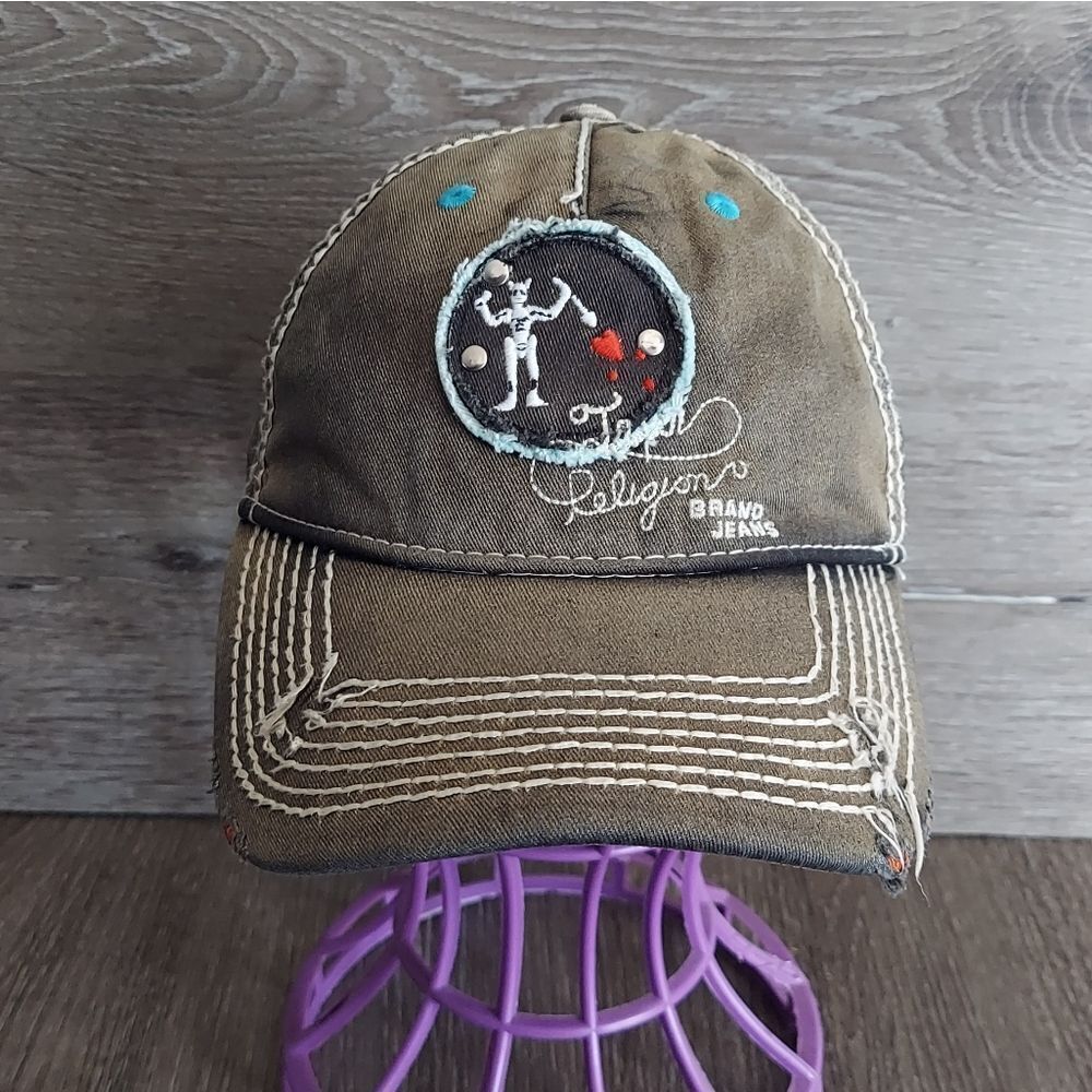 Vintage True Religion Distressed Embroidered Black Beard Flag Hearts Hat